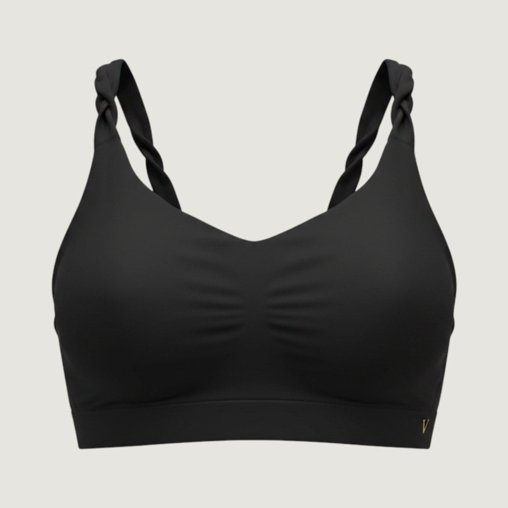 Victoria's Secret Black Seamless Bralette Gold‎ V Logo Scoop Neck Sports Bra